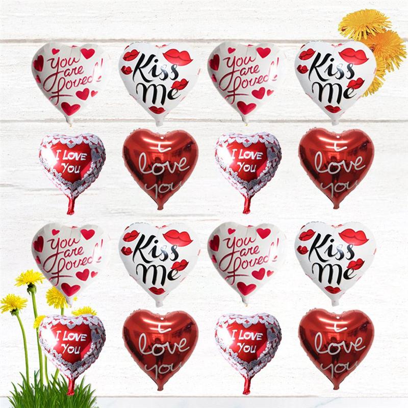 20pcs 18 Inches Heart-shaped Balloons Decorations Handwriting Balloons Party Foil Balloon Scene Decor Romantic Valentine Day