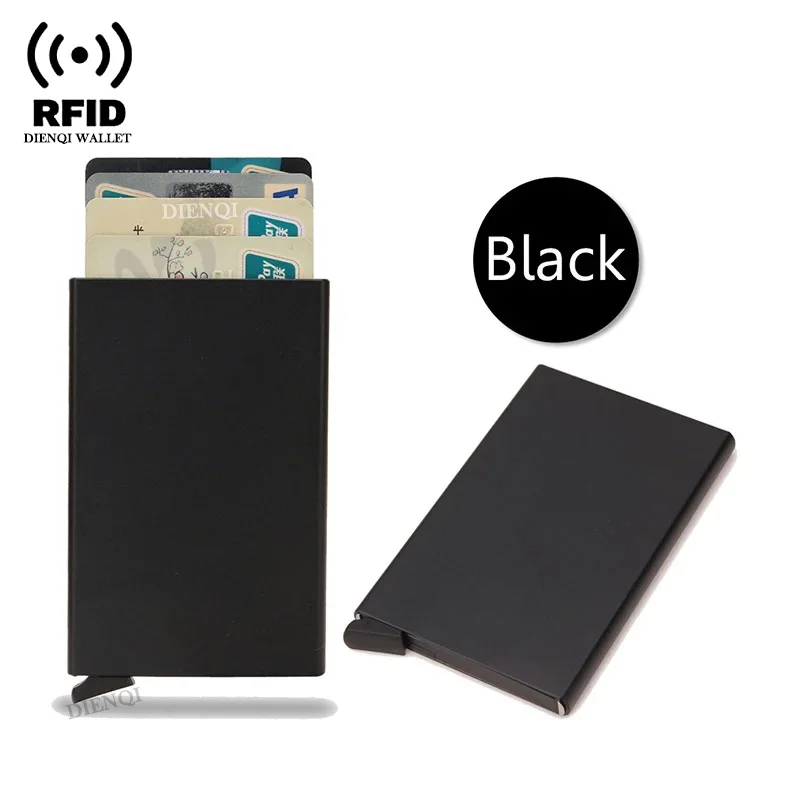 Rfid-Kreditkartenetui, Metall, dünn, schlank, intelligente Geldbörse, Herren- und Damen-Geldbörsen, Pop-Up, minimalistische kleine schwarze Geldbörse, Mini-Geldbörsen für Herren: Black