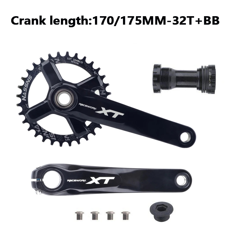 Mountain Bike Crankset 1x8/9/10/11/12Speed 170/175mm 32/34/36/38/40/42T Hollow four nails Chainring With Bottom Bracket BB68BB52: black / 175mm