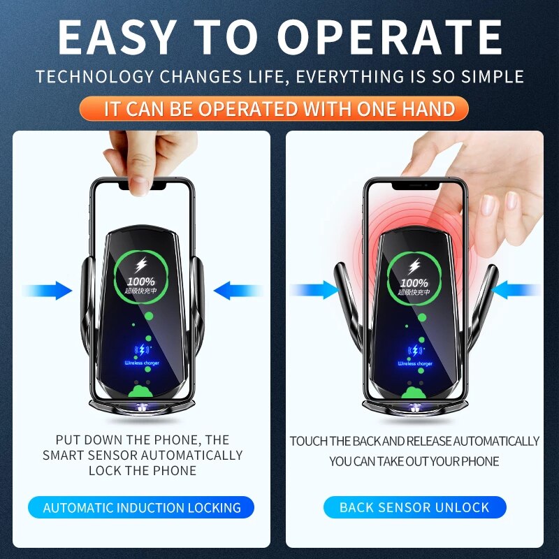 Automatic 15W Qi Car Wireless Charger for iPhone 13 12 11 XR X 8 Samsung S22 S21 Magnetic USB Infrared Sensor Phone Holder Mount