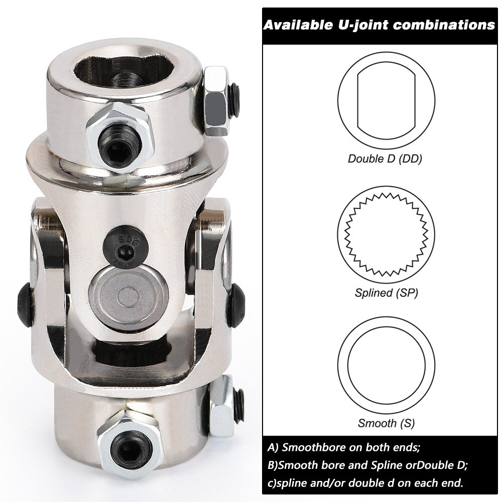 HYPERTUNE - 3/4&quot; DD x 3/4&quot; DD Nickel Plating Single Steering Shaft Universal U Joint Total Length 83mm (3-1/4&quot;) HT-SJS01