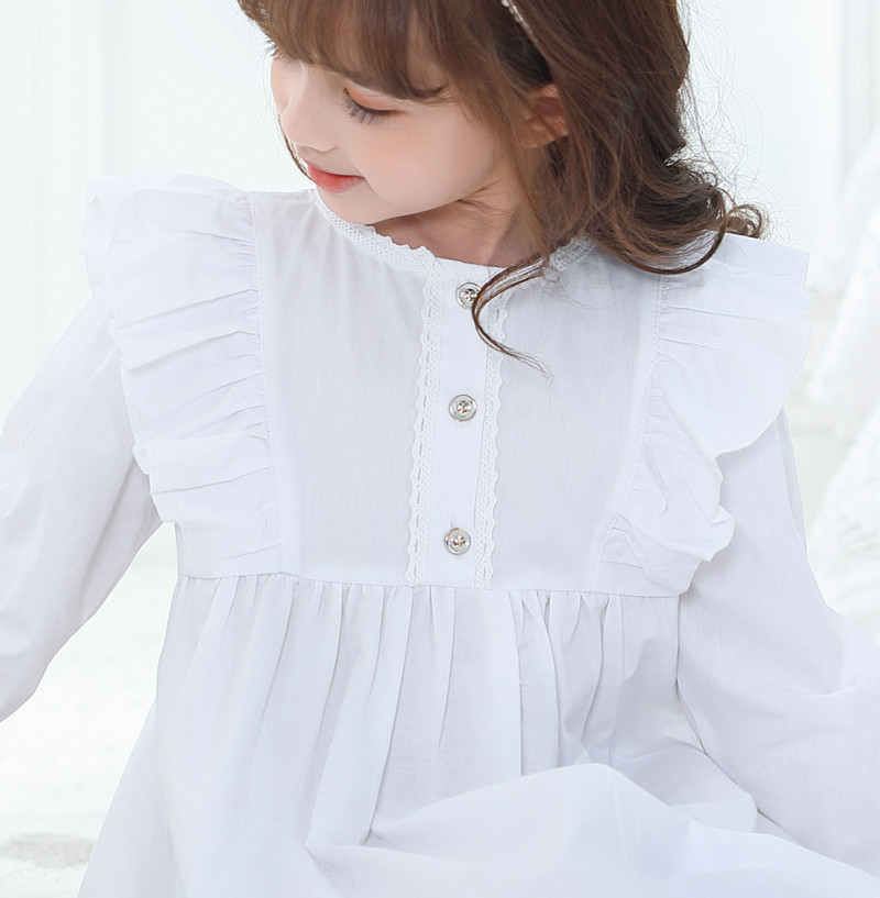 Vestido de dormir de manga larga con volantes para niña, Camisón de algodón calado, ropa de casa de princesa para niña de 3 a 12 años, wz82