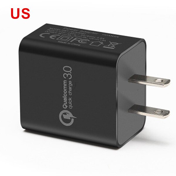 Chargeur rapide QC 3.0 18W 3A adaptateur chargeur sans fil pour IPhone 11 Pro XS Max XR X Samsung S9 S10 S20 Plus prise de Charge Usb rapide: US Black