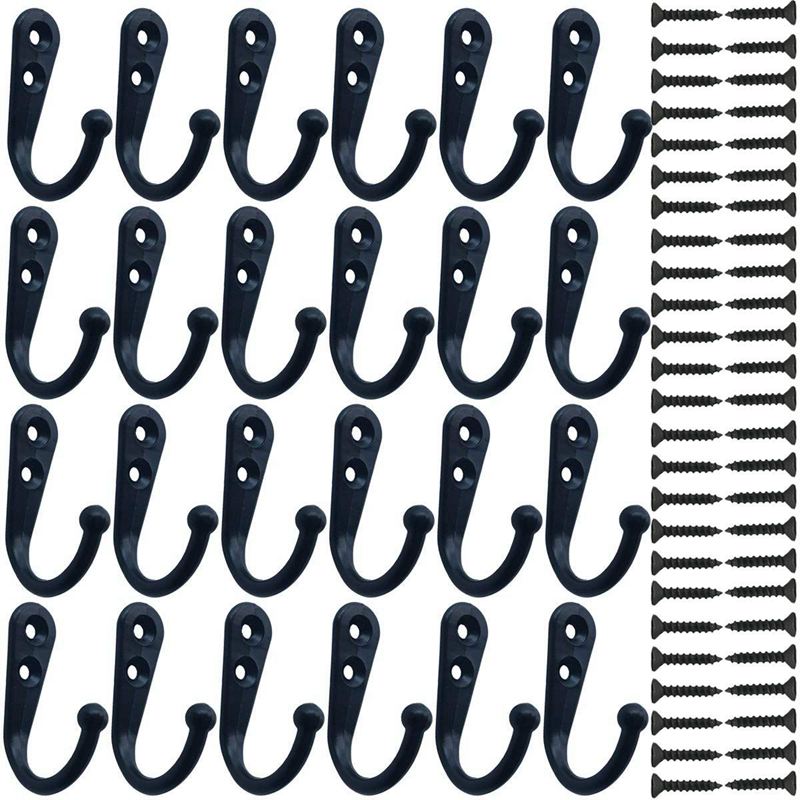 24 stykker kappekroge vægmonteret kappekrog enkelt klædebøjle uden ridser og 50 stk skruer sort: Default Title
