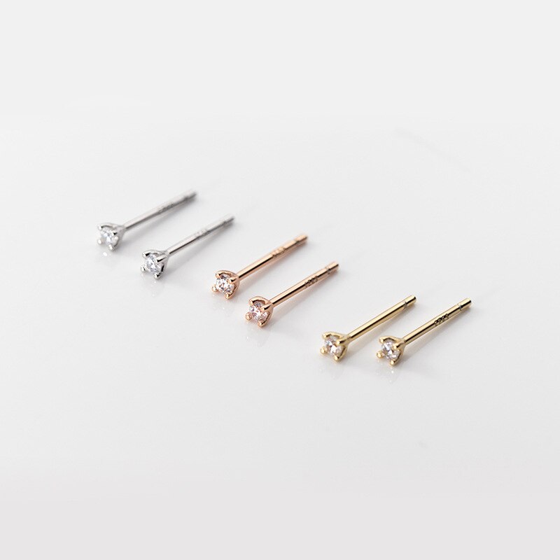 Mini-Zirkon-Ohrstecker aus 925er-Sterlingsilber, echter feiner Schmuck, minimalistische kleine Ohrstecker für Frauen, Silber 925, koreanisches Mädchen