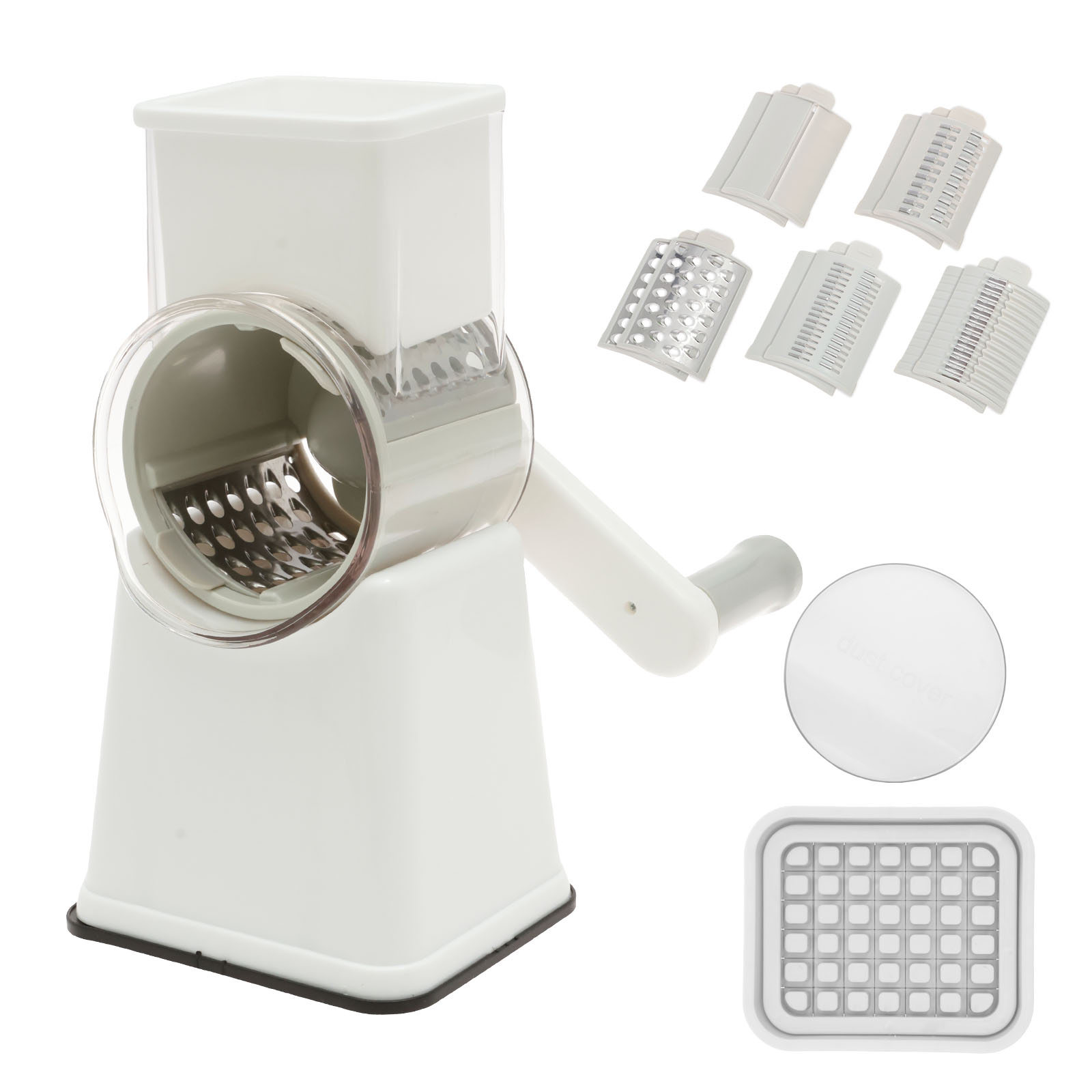 Rallador de queso giratorio, cortador de verduras multifuncional con 12 cuchillos rizados de acero inoxidable, cortadores de rodillo para apretar a mano para Cocina: Gris claro