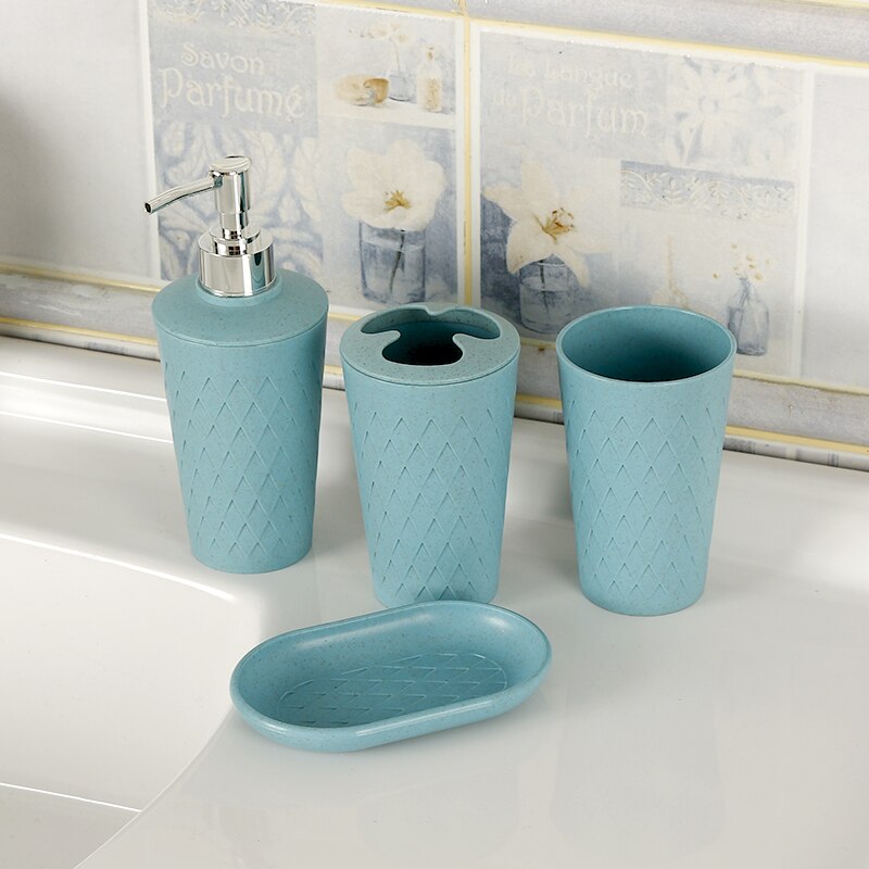 Juego de soporte para cepillo de dientes de paja de trigo Set de accesorios de baño, vaso, jabonera, dispensador de jabón, 4 unidades