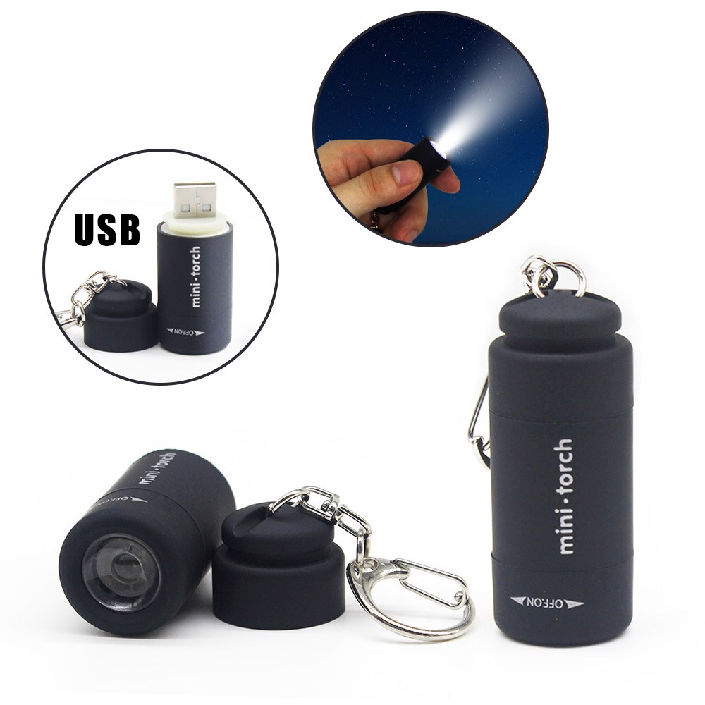 1pc mini nyckelring ficklampa usb uppladdningsbar led-lampa ficklampa lampa vattentät starkt ljus liten ficklampa nyckelring