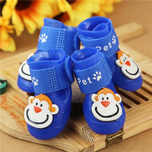 4 stks/set Hond Schoenen Waterdichte Sokken Rubber Laarzen Voor Kleine Middelgrote Honden S-L antislip Siliconen Product Regenachtige dagen Dragen Schoenen: Blue / M