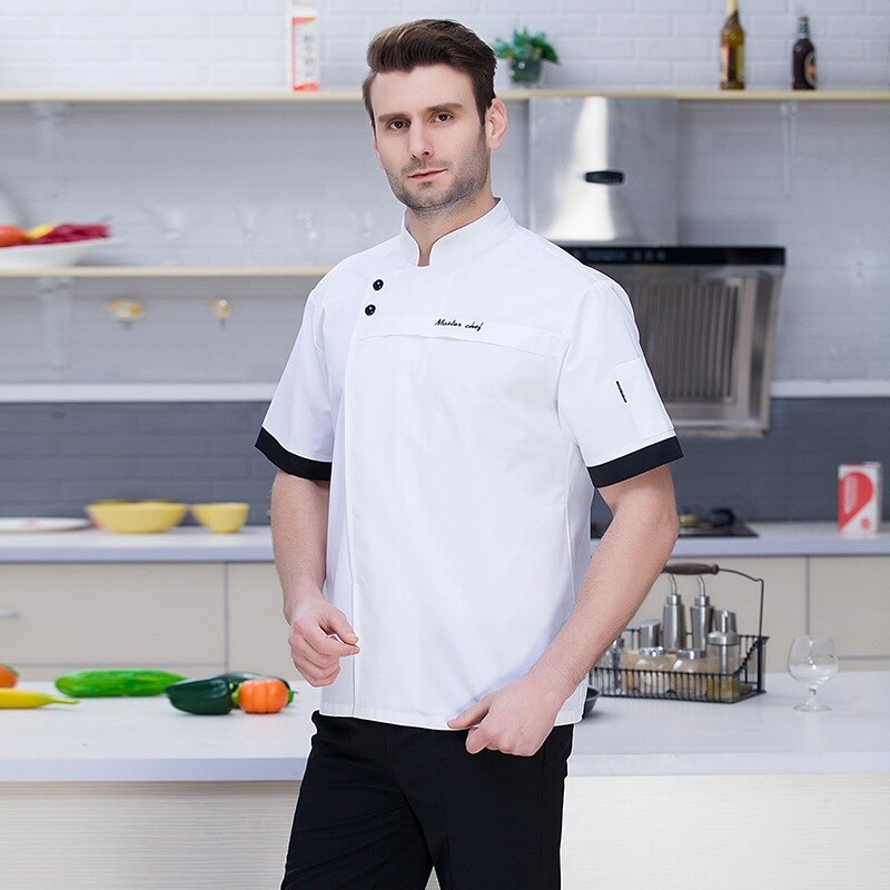 Chef Jacket Food Service Short Sleeve Chef Uniform Breathable Coffee Bar Chef Uniform Man Cook Kitchen Wear B-6504