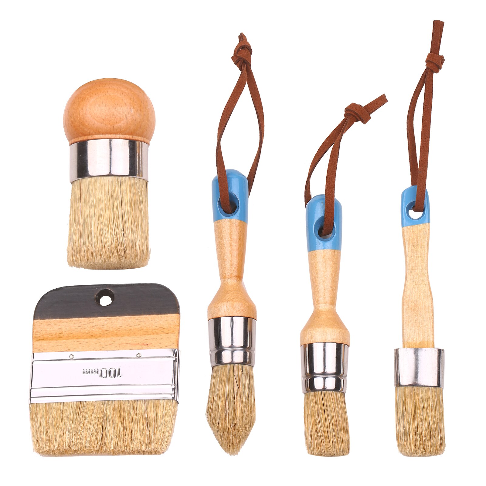 5pcs Paint Brushes Set Household Paint Brushes Includes Round/Pointed/Flat Brush with Ergonomic Handle Painting and Waxing Tool