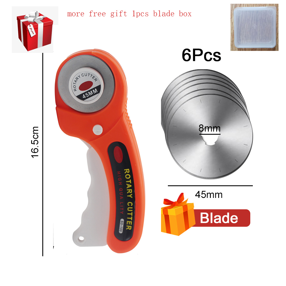 Leathercraft 45mm Rotary Cutter Leather Cutting Tool Leather Craft Fabric Circular Blade Knife DIY Patchwork Sewing Quilting: ORANGE2 WITH 6BLADES