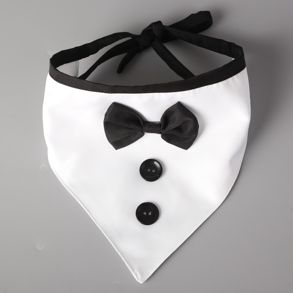 Bandana de chien blanc beau et à la | Avec nœud papillon noir, écharpe de chien pour accessoires fête de mariage pour animaux de compagnie