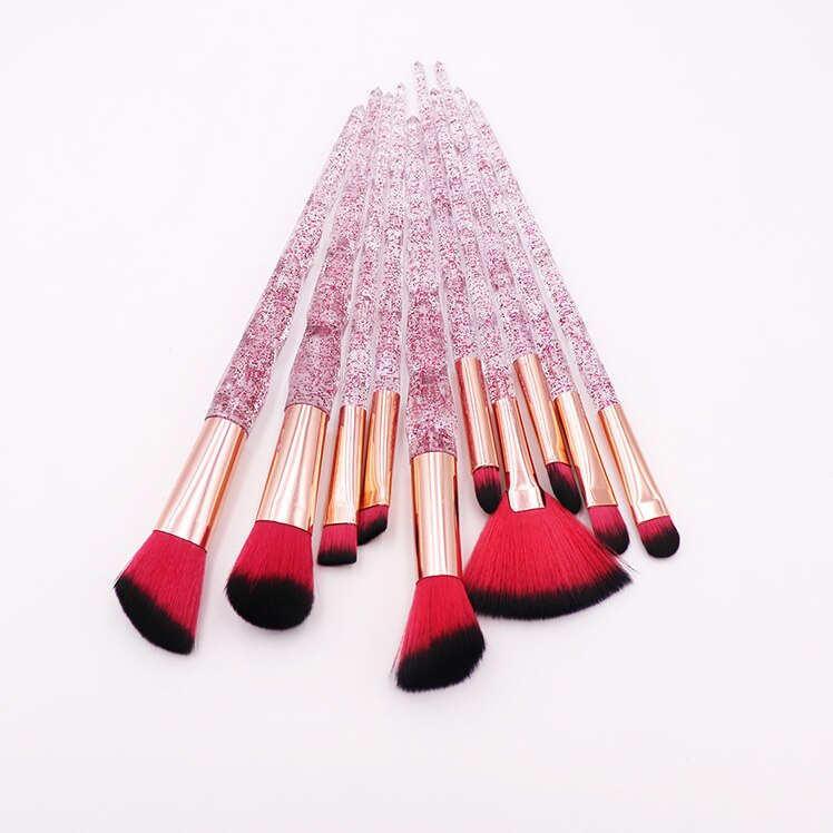 10pcs Diamond Makeup Brushes Set Crystal Brush Powder Blush Foundation Eyeshadow Brush Diamond Make up brush Kits maquiagem: Red