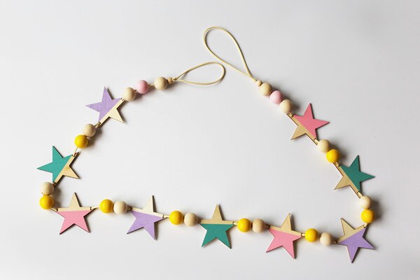 Ins Nodic Wooden Stars String Ornaments Newborn Baby In The Crib Infant Room Wall Decor Photography Props Baby Bedroom Decor: 160cmD