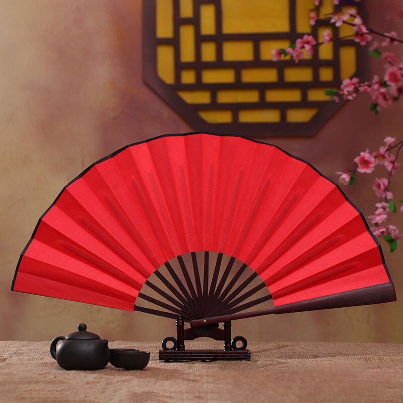 Bambu iso rave taitettava käsituuletin miehille/naisille - kiinalainen japanilainen kung fu tai chi -kämmentuuletin suorituskyvyn koristeluun dan: Punainen