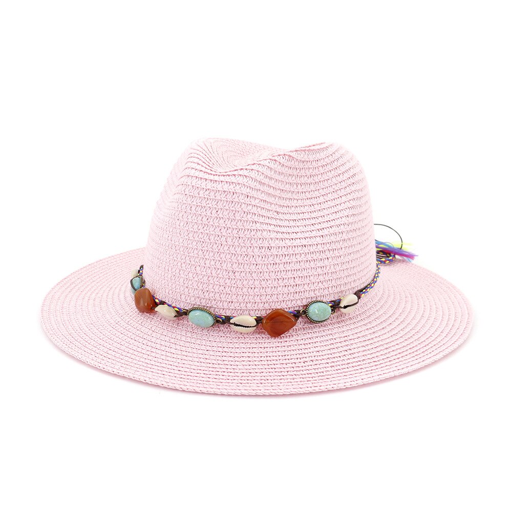 Women's Hat Summer Wide Brim Straw Hats Big Sun Hats UV Protection Panama floppy Beach Hats Ladies hat chapeau femmel Fedoras: Pink