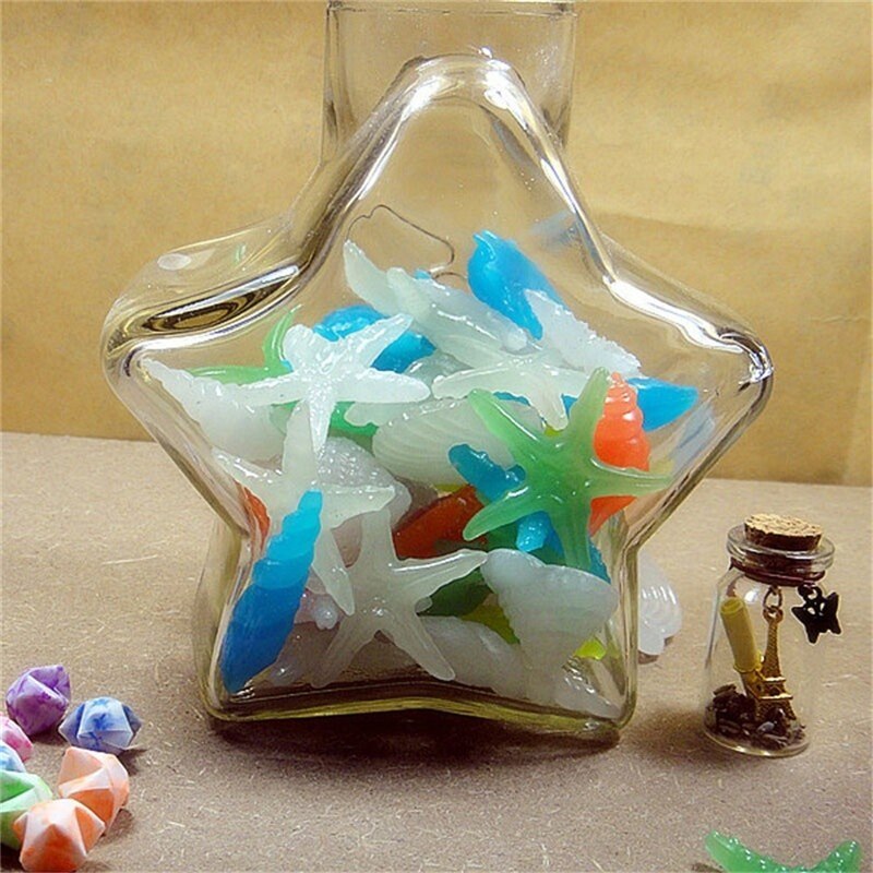 Conchas luminosas de colores para decoración de jardín, conchas de estrellas de mar, piedras brillantes decorativas para acuario, piscina y paisaje, 10 piezas