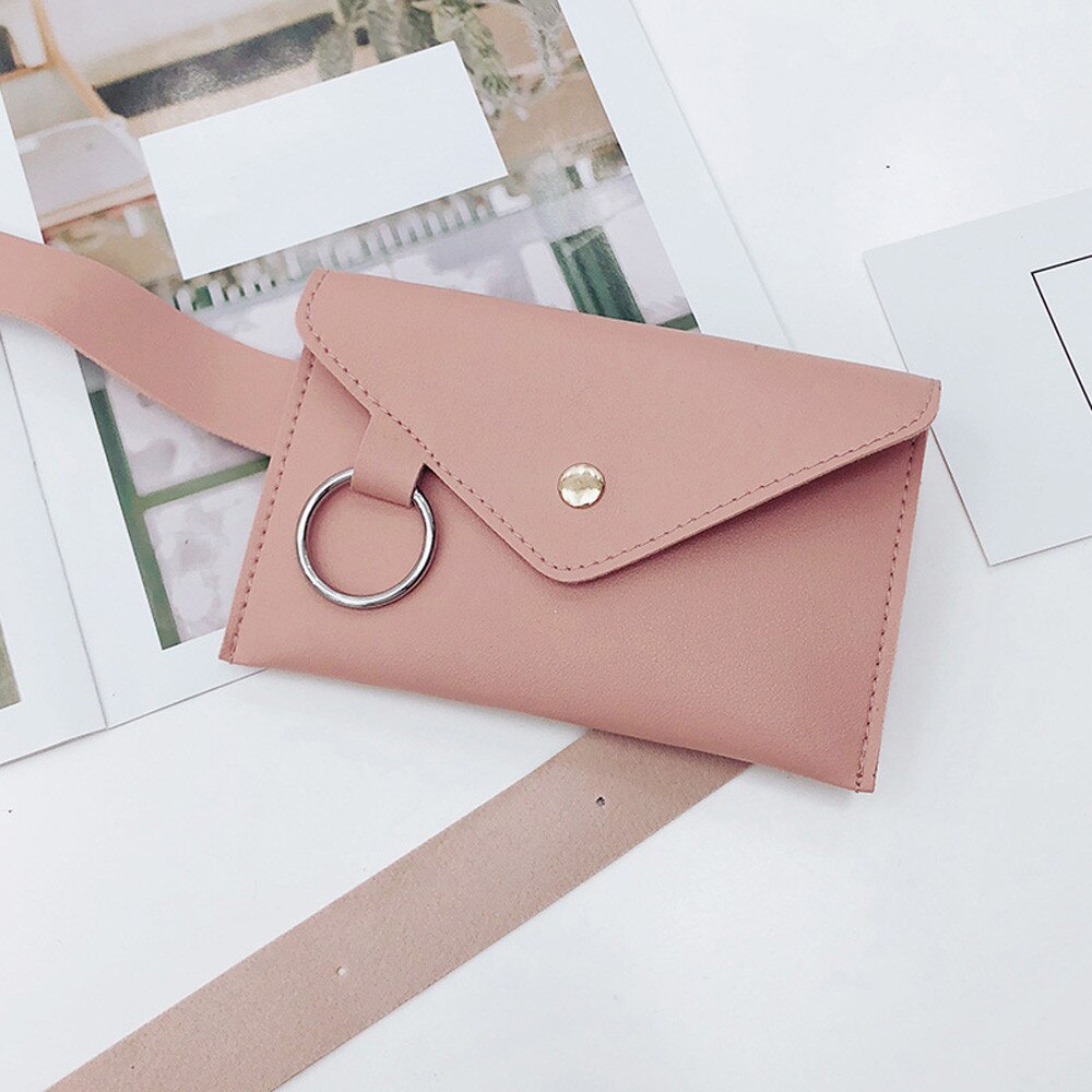 Fanny Pack Frauen Gürtel Tasche Leder Taille Tasche frauen Reine Farbe Ring PU Messenger Schulter Brust pochete homem: Rosa