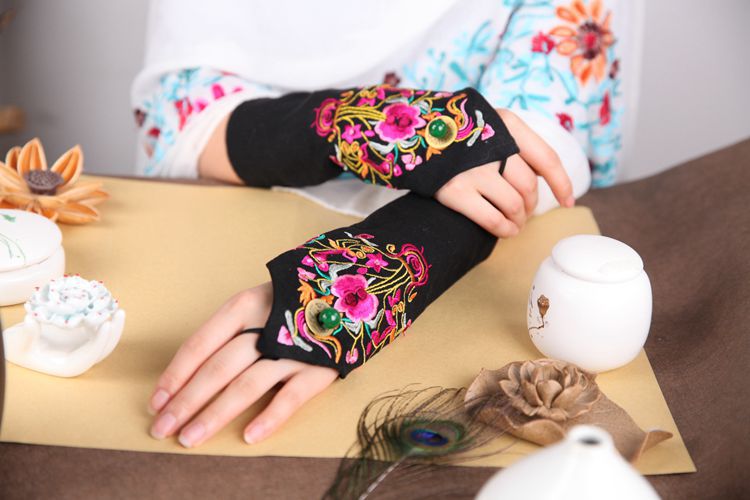 Guantes clásicos chinos sin dedos para mujer, manguitos finos para ciclismo, algodón cálido para invierno, medio dedo, para deportes, bicicleta