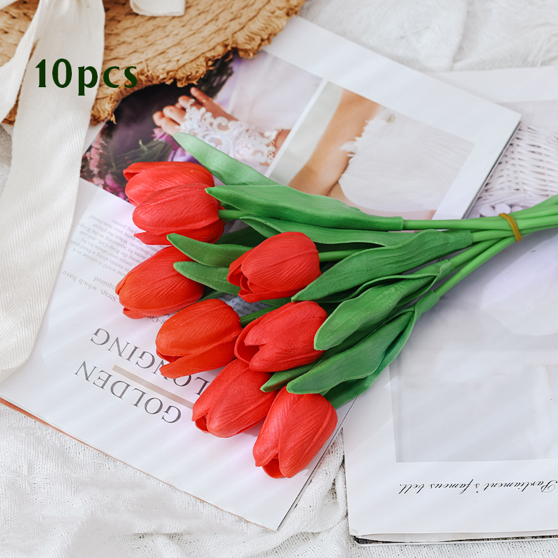 10 stk kunstig tulipanbukett hjem hagedekorasjon bukett bryllup brudebukett festlig fest håndverk vase plantedekorasjoner: Gul