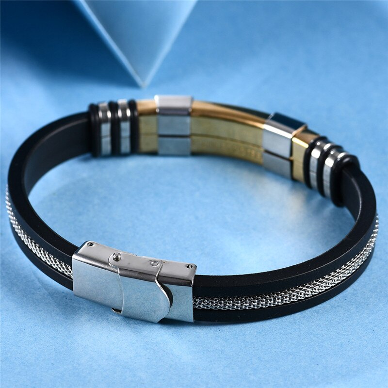 Zorcvens Mode Cool Mannelijke Punk Vintage Rvs Silicone Armbanden Mannen Rubber Polsband Armbanden Armbanden Voor Mannen