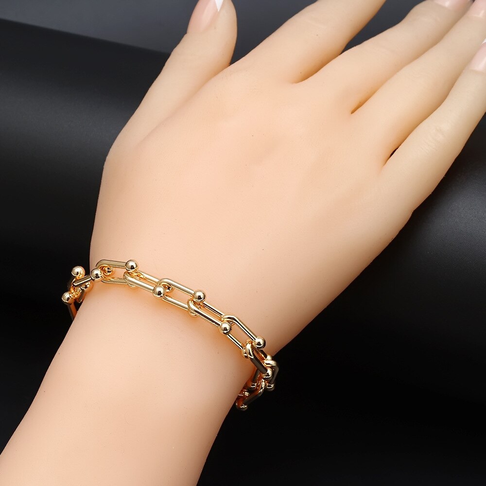 modisch U bilden Geometrische Aushöhlen Verknüpfung Kette Charme Armbinde Gold Farbe Metall Armreif Für Frauen Schmuck Party