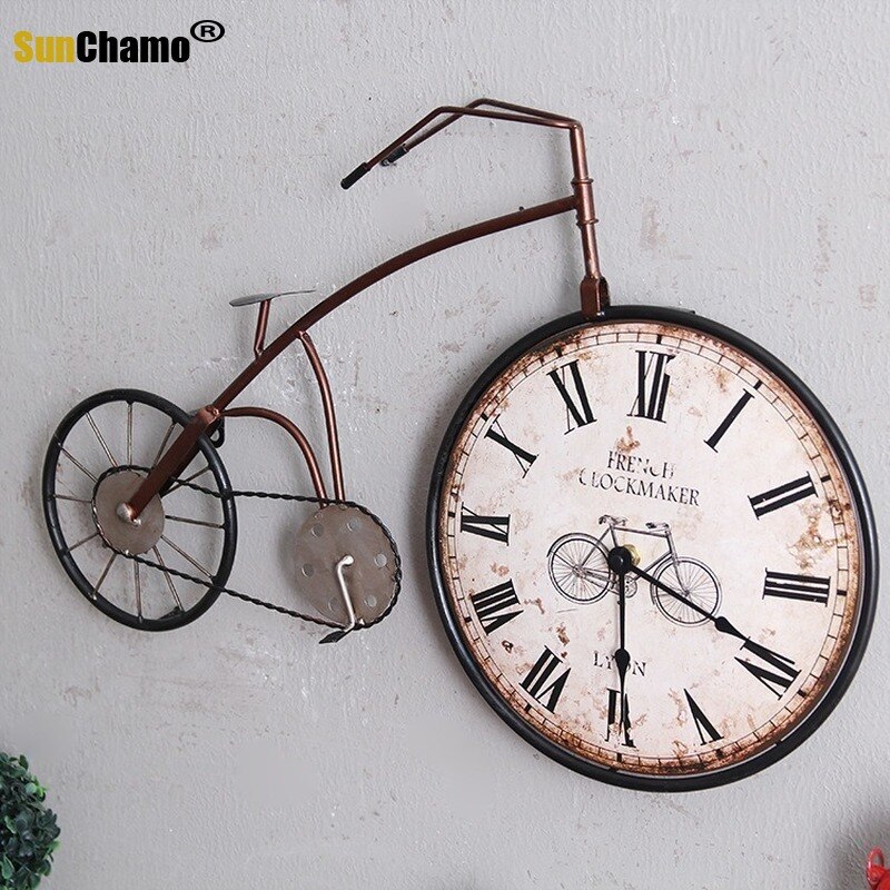 Relojes de pared Retro Para Bicicleta, decoración para sala de estar, colgante, Mural, adornos de reloj Vintage, decoración del hogar con personalidad