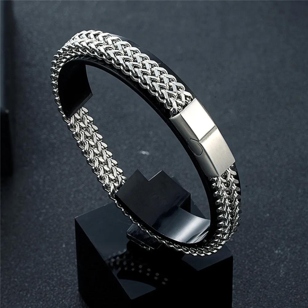 MKENDN 8MM Blauw Rvs Kinketting Armband Mannen Vrouwen Ketting Armbanden & Bangles Hip Hop Biker Sieraden: 23cm / Donker Goud