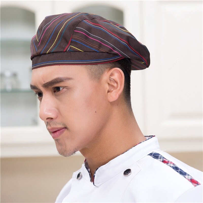 Mænd kvinder mesh patchwork kok restaurant køkken madlavning arbejdstøj hatte baret hotel bakey cafe tjener åndbar kasket 56-58cm: 14