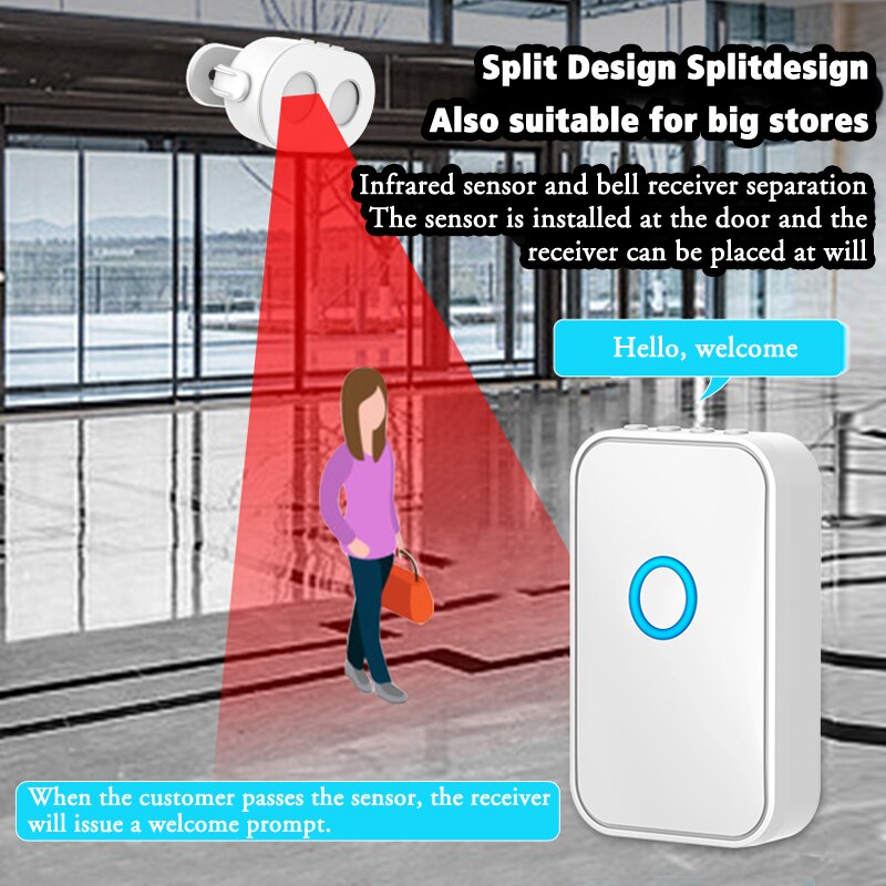 Cacazi Home Welkom Inductie Deurbel Oplaadbare Pir Bewegingsmelder Infrarood Beveiliging Draadloze Alarm Deurbel Winkel
