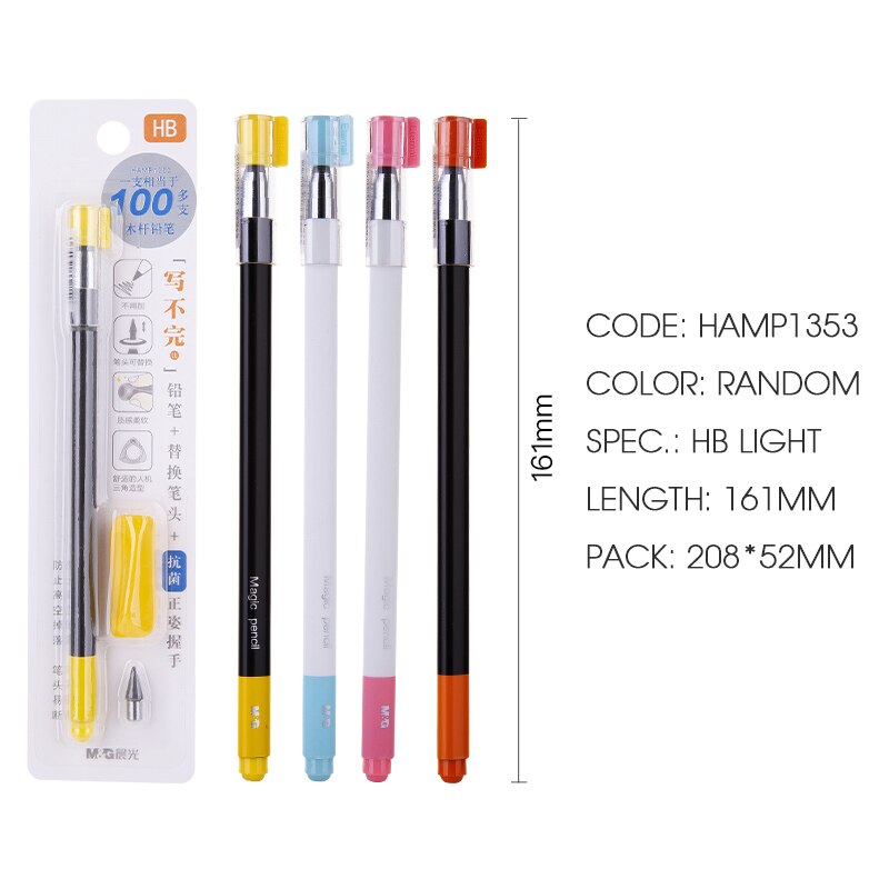 M & g sort teknologi evig pen uden blæk / bly 17200 meter skrivelængde inkless metal blyantblyanter sæt til skolebørn: 1 sæt  - 3 in 1