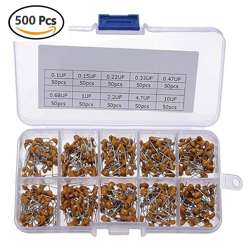 500 Pcs / Set Multilayer Ceramic Capacitor Selection Kit 10 Values 0.1 Uf-10 Uf (104 ~ 106) Ceramic Capacitor Set