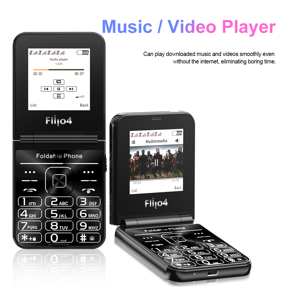 Servo flilo4 dobrável telefone móvel 4 sim em espera magia voz velocidade dial chamada gravação mp4 player lanterna 2g flip celulares