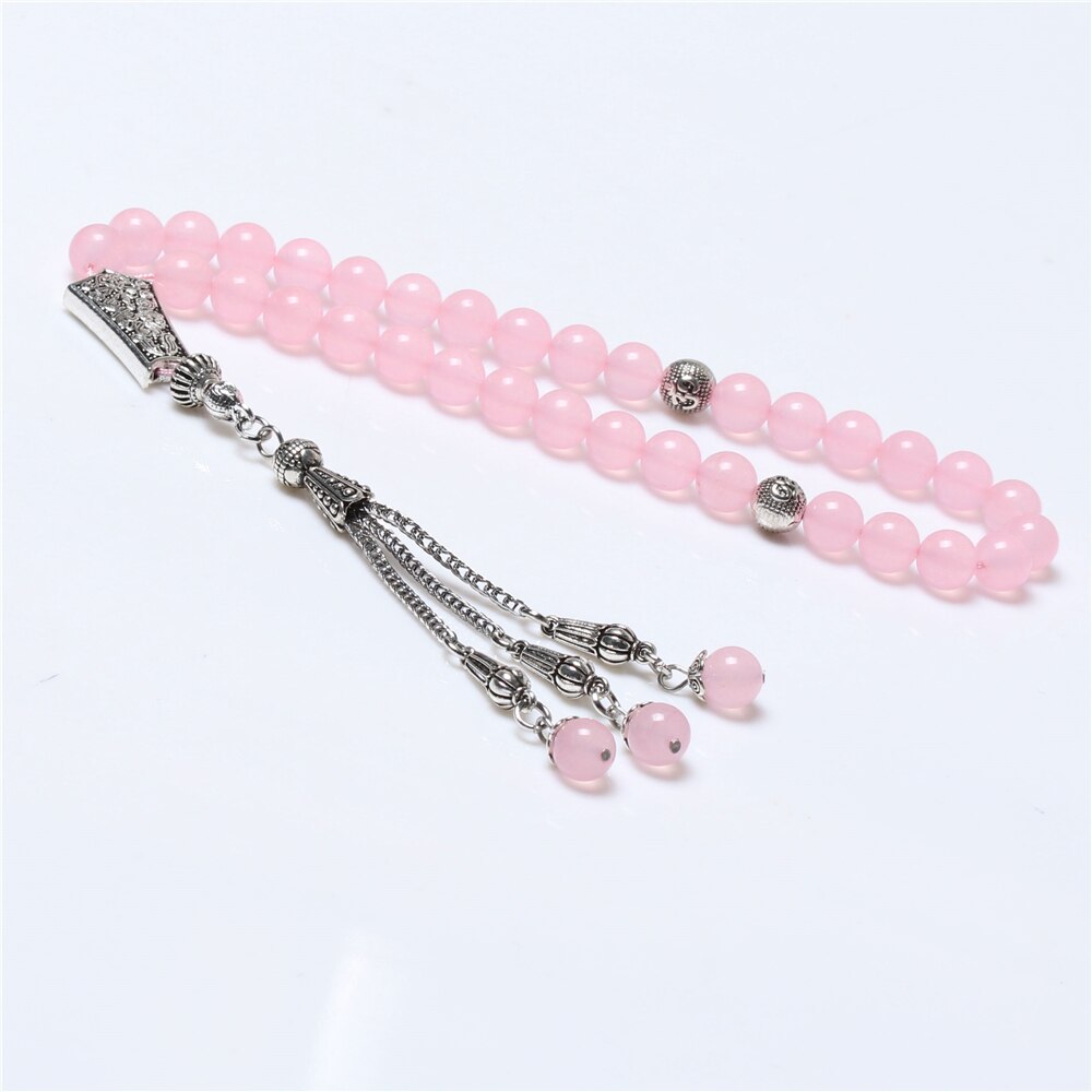 Moda cor-de-rosa 8mm pedra 33 contas borla tasbih islam oração muslim rosário