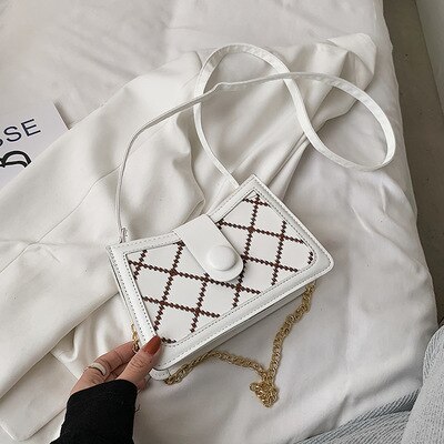 Mode Dames Onderarm Tassen Plaid Pu Keten Trendy Vrouwelijke Schoudertas Westerse Stijl Mobiele Telefoon Cosmetische Fles Handtas: WHITE
