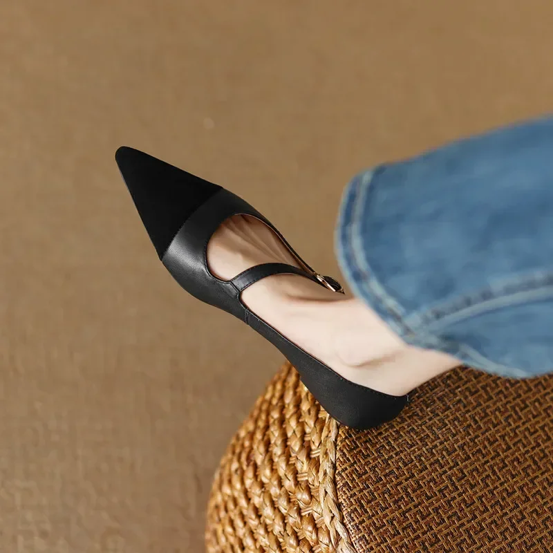 Ballerines rétro pointues pour femmes, Parker, chaussures simples, un mot, strucrond, Mary, chaussures à essence, plates, 2025