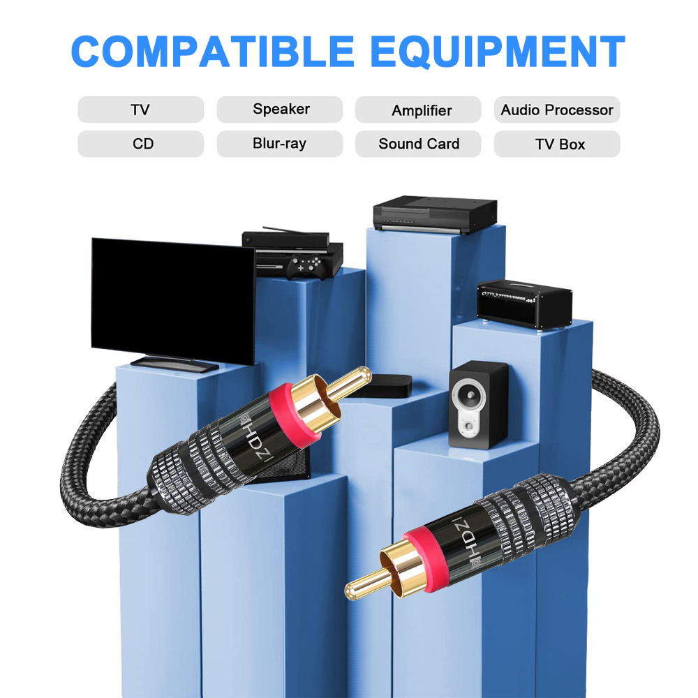 Cable coaxial de audio digital HHDZI [conectores chapados en oro de 24 quilates] Premium S/PDIF RCA macho a RCA macho para cine en casa, HDTV,