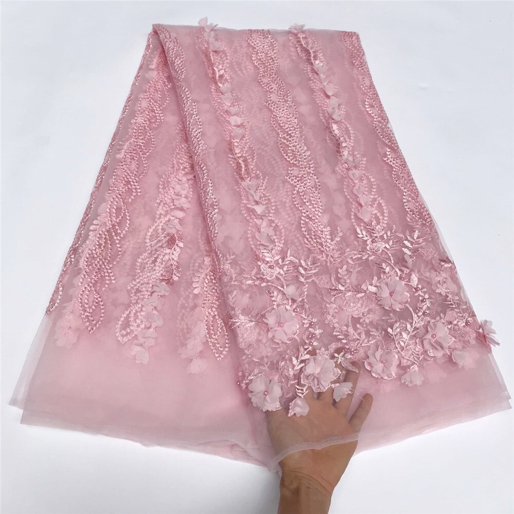 Bruids kant stof wit nigeriaanse kant stoffen 3d bloem stof luxe franse kant met kralen tissu dentelle 5 yard/ lot5800