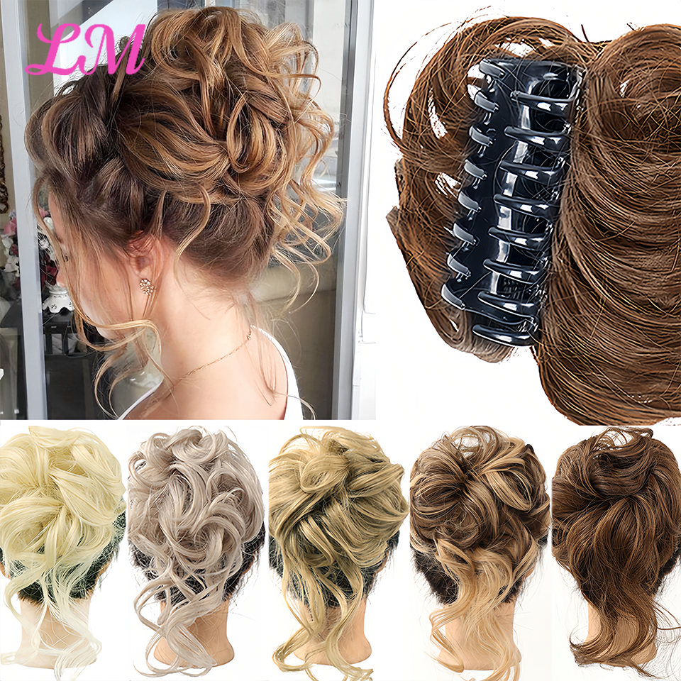 LM chaotisch lockig kurz Kunsthaarverlängerung Chignon Krapfen Rolle Brötchen Perücke Klaue Clip in Haarteil für Frauen