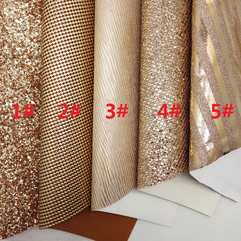 Tecido dourado com glitter, pontos de couro sintético, listras impressas, tecido falso para arco a4 21x29cm piscante ming xm003d