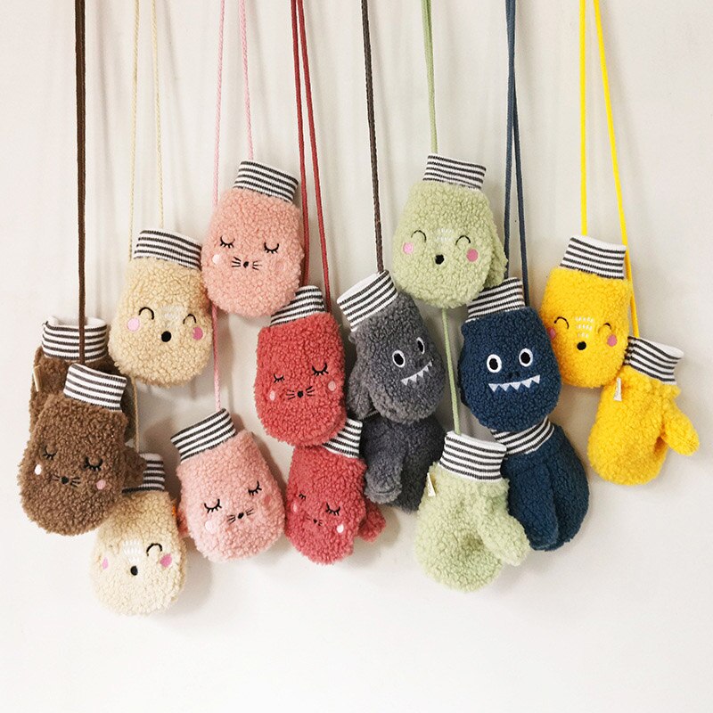 Baby Cute Face Gloves Winter Knit Wool Newborn Mittens Velvet Thick Children Kids Keep Finger Warm for Toddler 1 2 Years Old
