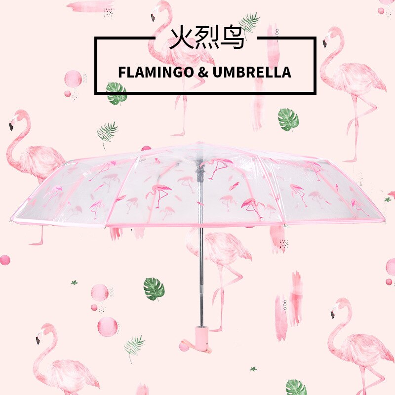 Opvouwbare Paraplu Transparant Automatische Paraplu Cartoon Flamingo Paraplu Sunny Rain Paraplu Draagbare Dame Paraplu