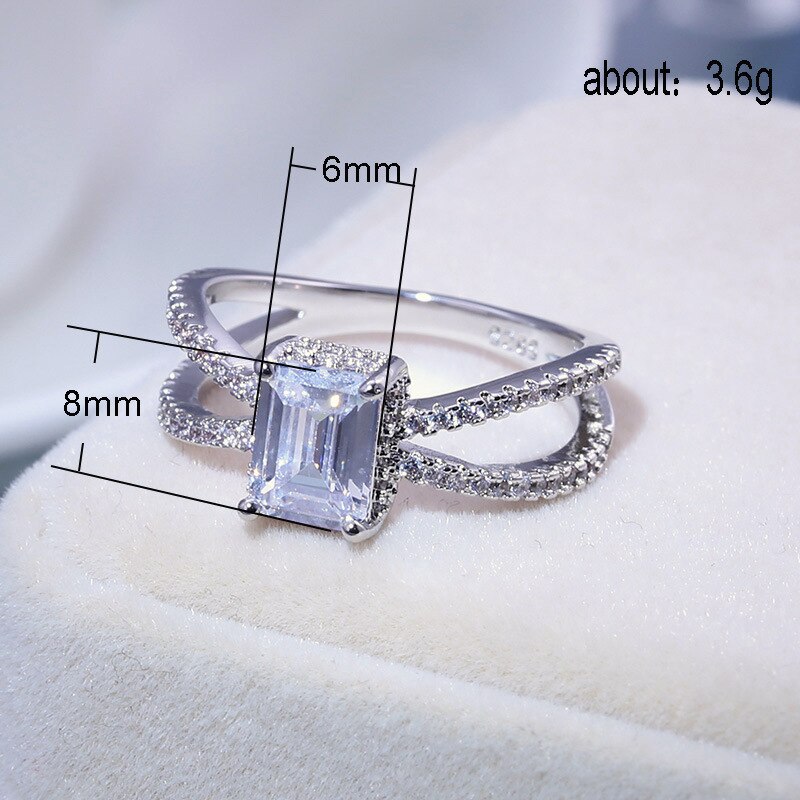 YOBEST Luxury Female Square Crystal Rings Princess Wedding Engagement Finger Rings Anniversary Jewelry for Women: 8