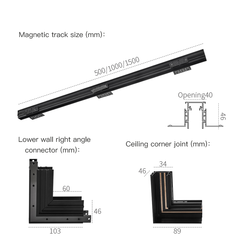 (Mini) SCON 24V aluminio 34mm rieles empotrados para la serie de luces de pista magnéticas
