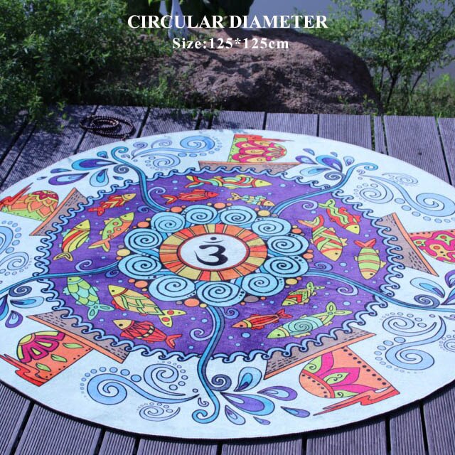 Ronde Oefening Yoga Mat Meditatie Pad 60-90-125CM Diameter Antislip Tapijt Afdrukken Kussen Pad Pilates Fitness Workout: B125x125cm