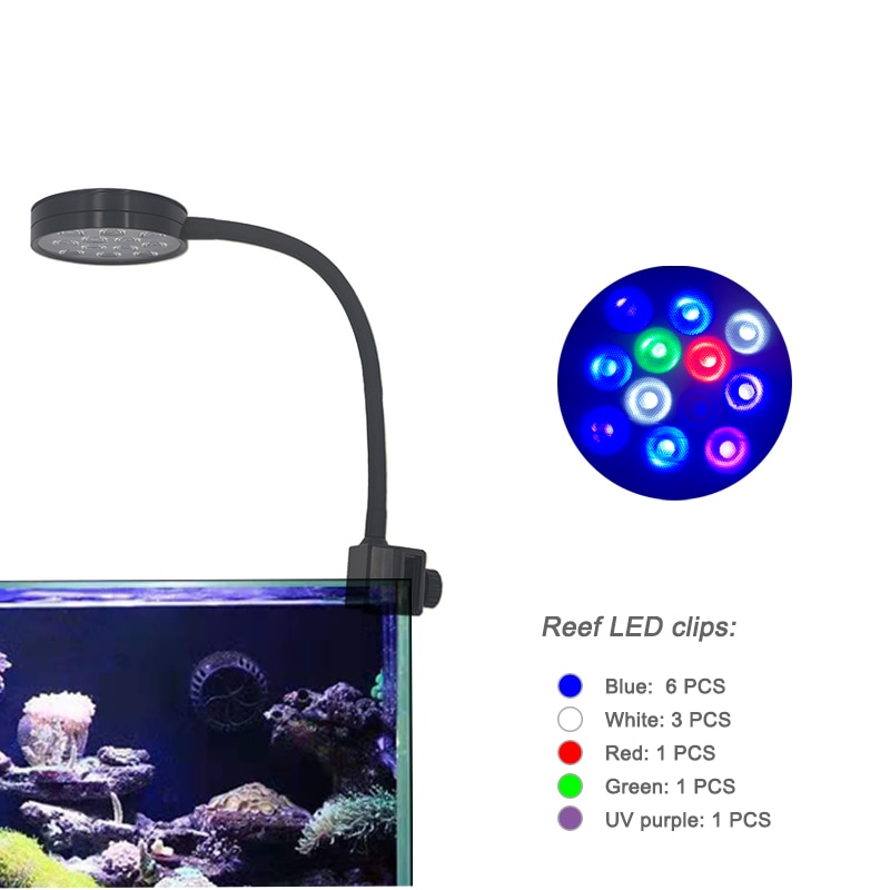 Korallrev led ljus saltvatten havsvatten marin led 12w små nano akvarium fisk tank ljus rev växa belysning lampa sps lps led