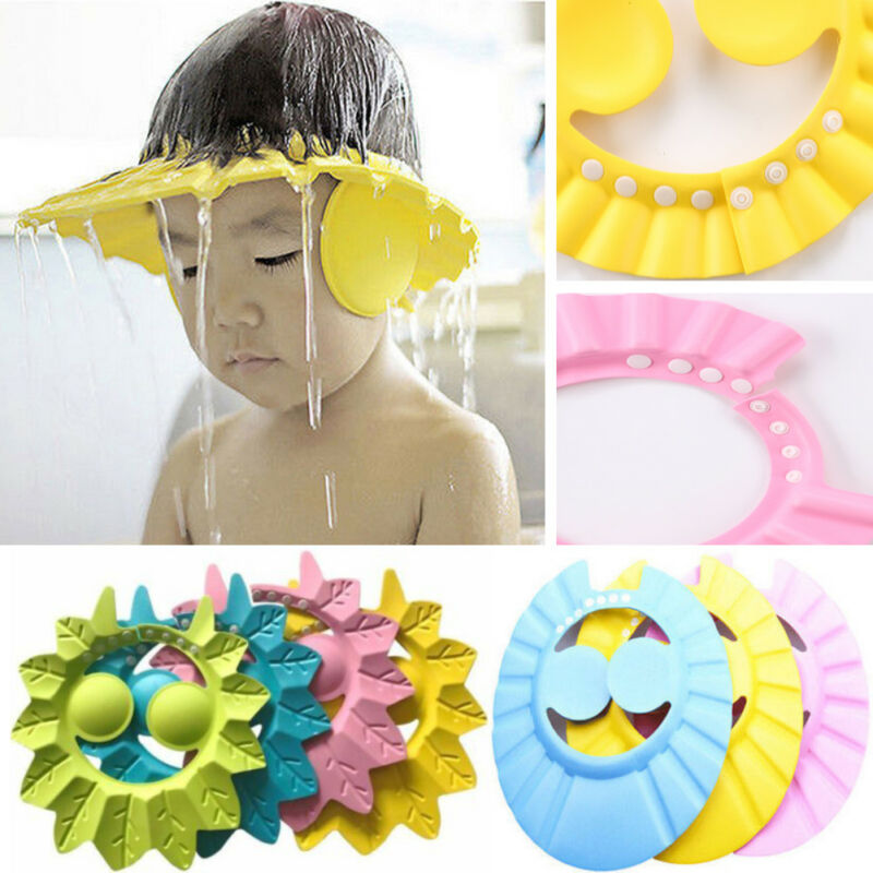 Pudcoco spædbarn barn justerbar badehue hat vaske / klippe hår blokere solen beskytte øjet øre shampoo hætte