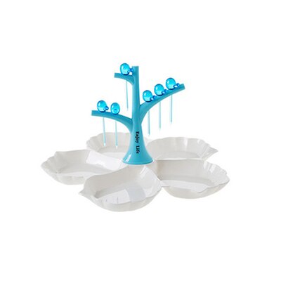 Creatieve Kleine Vogel Vorm Fruit Vork Snack Dessert Boom Fruit Snoep Platen Vork Dessert Vork Fruit Gereedschap Keuken Accessoires: Blue Combine White