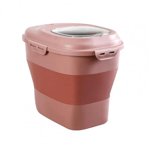25Kg Flour Container Foldable Double Insect-proof and moisture-proof Sealing Ring PP Household Storage bins for Kitchen: Pink